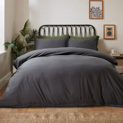 Dunelm Ludlow Washed Cotton Duvet Cover and Pillowcase Set Charcoal (Grey)