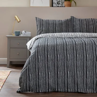 Dunelm Code Stripe Black Duvet Cover and Pillowcase Set Black