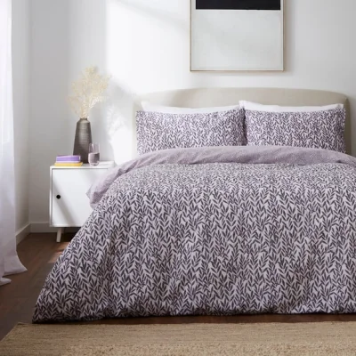 Dunelm Batik Leaves Reversible Duvet Cover & Pillowcase Set Purple