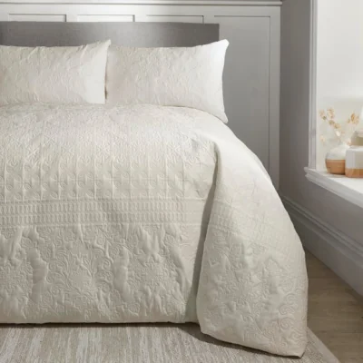 Dunelm Serene Avery Stripe Natural Duvet Cover and Pillowcase Set Natural