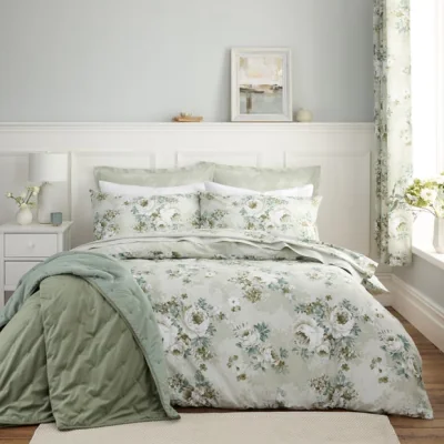 Dunelm Darla Floral Sage Duvet Cover and Pillowcase Set Sage (Green)
