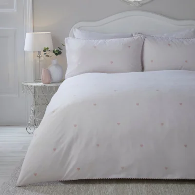 Dunelm Serene Decoartive Heart Duvet Cover and Pillowcase Set Blush