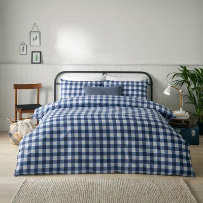 Dunelm Riviera Hartsford Check 144 Thread Reversible Duvet Cover & Pillowcase Set