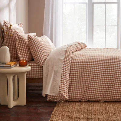 Dunelm Portloe Woven Gingham Duvet Cover & Pillowcase Set Natural