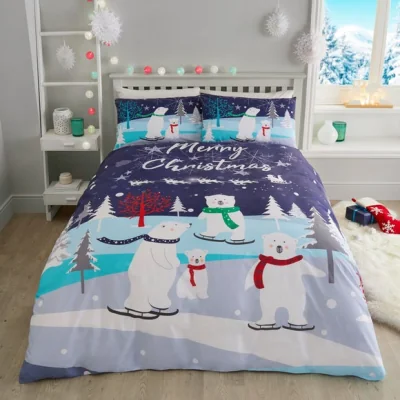 Dunelm Fusion Christmas Bears Duvet Cover & Pillowcase Set Blue