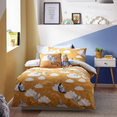 Dunelm Peter Rabbit™ Sleepy Head Ochre Duvet Cover and Pillowcase Set Yellow/White