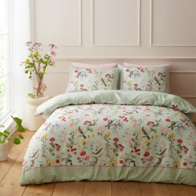 Dunelm RHS x Catherine Lansfield Birds In Bloom Duvet Cover & Pillowcase Set