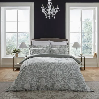 Dunelm Dorma Florence Duvet Cover and Pillowcase Set Green/White