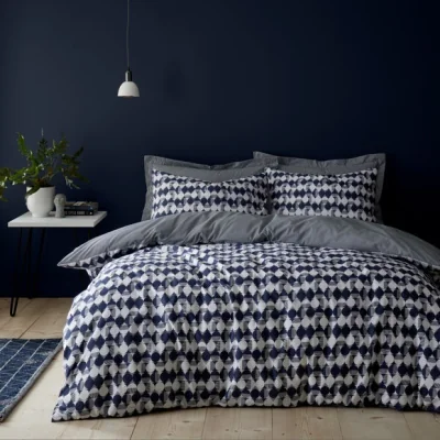 Dunelm Elements Cove Blue Duvet Cover and Pillowcase Set Blue/White