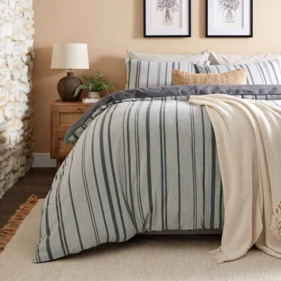 Dunelm Ainsley Brushed Striped Grey Duvet Cover and Pillowcase Set Grey