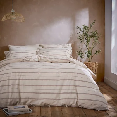 Dunelm Aylesford Stripe Terracotta Duvet Cover & Pillowcase Set Terracotta