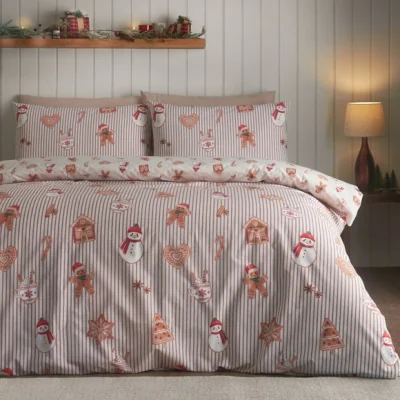 Dunelm Catherine Lansfield Christmas Gingerbread Stripe Duvet Cover & Pillowcase Set