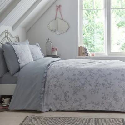 Dunelm Dreams and Drapes Decorative Kristen Fill Duvet Cover and Pillowcase Set Grey