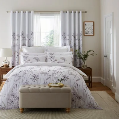 Dunelm Dorma Purity Meadow Mauve 100% Cotton Duvet Cover & Pillowcase Set Mauve