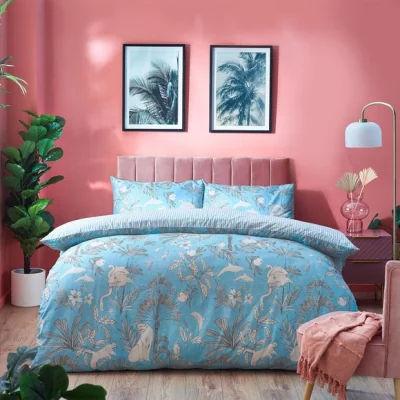 Dunelm furn. Colony Duvet Cover & Pillowcase Set Blue/White/Black