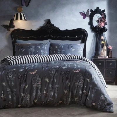 Dunelm Fusion Bows Noir Polycotton Duvet Cover & Pillowcase Set