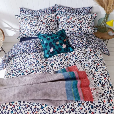 Dunelm Joules Lynx Leopard 100% Cotton Duvet Cover and Pillowcase Set Off-White