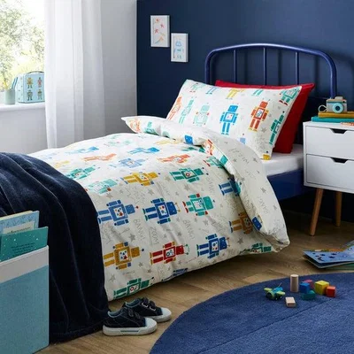 Dunelm Robots Brushed Cotton Quilt Cover and Pillowcase Set