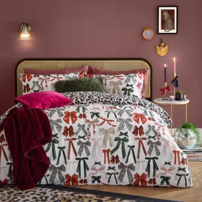 Dunelm Furn. Mila Bows Brushed Polycotton Duvet Cover & Pillowcase Set