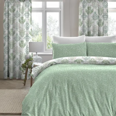 Dunelm Dreams and Drapes Emily Reversible Duvet Cover and Pillowcase Set Green