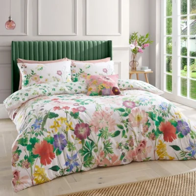 Dunelm RHS Cottage Meadow 200 Thread Count Pink Cotton Reversible Duvet Cover and Pillowcase Set Pink