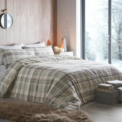 Dunelm Applecross Checked Natural Duvet Cover and Pillowcase Set Natural