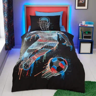 Dunelm Football Graphic Boys Single Duvet Cover and Pillowcase Set Black