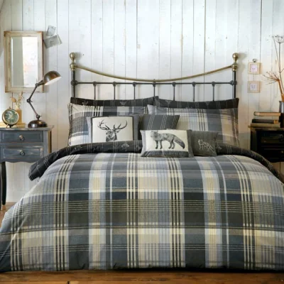 Dunelm Dreams and Drapes Lodge Connolly Check Charcoal Duvet Cover and Pillowcase Set Charcoal