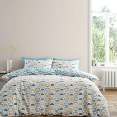 Dunelm Bianca Hans Retro Spot 200 Thread Count Cotton Natural Duvet Cover and Pillowcase Set Natural