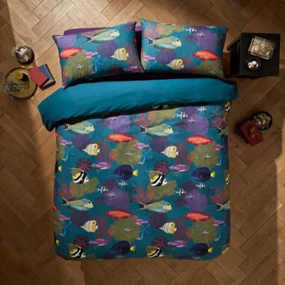 Dunelm Reef 100% Cotton Duvet Cover & Pillowcase Set MultiColoured