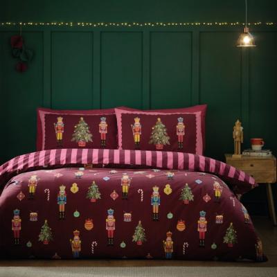 Dunelm Catherine Lansfield Christmas Nutcracker Stripe Polycotton Duvet Cover & Pillowcase Set
