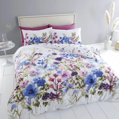 Dunelm Catherine Lansfield Countryside Floral Reversible White Duvet Cover & Pillowcase Set White