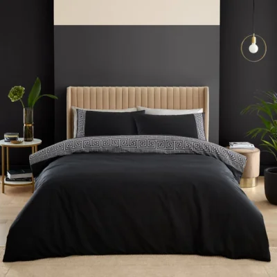 Dunelm Catherine Lansfield Artemis Greek Key Black Duvet Cover and Pillowcase Set Black