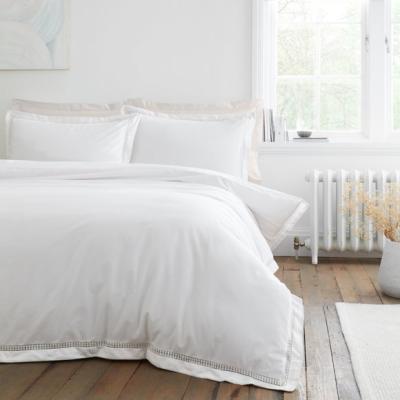 Dunelm Bianca Oxford Lace Trim 200 Thread Count 100% Cotton Duvet Cover & Pillowcase Set