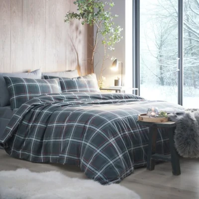 Dunelm Aviemore Checked Duvet Cover and Pillowcase Set Charcoal Charcoal (Grey)