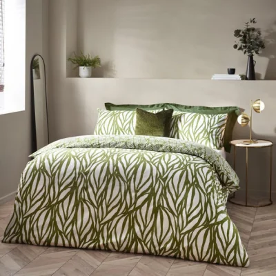 Dunelm Hoem Frond Cotton Rich Olive Duvet Cover & Pillowcase Set Olive