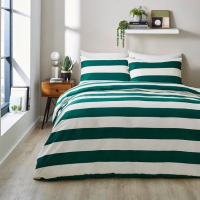 Dunelm Lex Stripe Green Duvet Cover & Pillowcase Set Teal (Green)