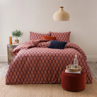 Dunelm Rehan Leaves Duvet Cover & Pillowcase Set Navy (Blue)