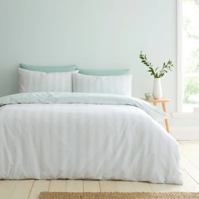 Dunelm Leaf Stripe Polycotton Duvet Cover & Pillowcase Set