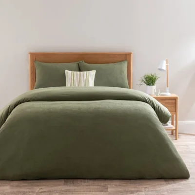 Dunelm Alston Waffle Olive Duvet Cover and Pillowcase Set Olive