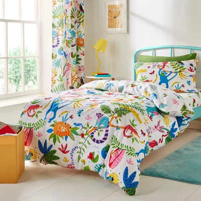 Dunelm Bright Animals 100% Cotton Reversible Duvet Cover and Pillowcase Set