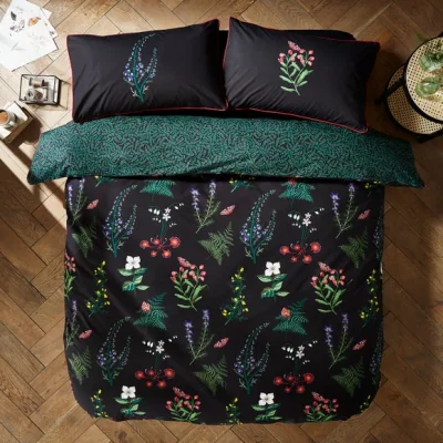 Dunelm Moorland Flora Black Duvet Cover and Pillowcase Set Black