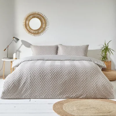 Dunelm The Linen Yard Chevron Stone 100% Cotton Duvet Cover & Pillowcase Set Grey