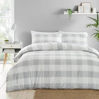 Dunelm Fusion Seersucker Gingham Duvet Cover and Pillowcase Set Silver
