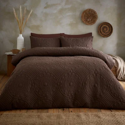 Dunelm Mandalay Duvet Cover and Pillowcase Set Chocolate (Brown)