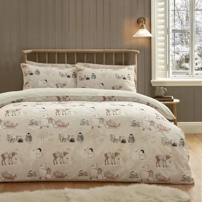 Dunelm Catherine Lansfield Winter Friends Sherpa Polycotton Duvet Cover & Pillowcase Set