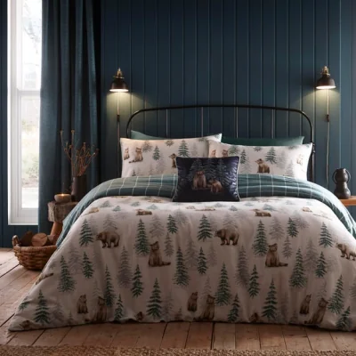 Dunelm Dreams and Drapes Lodge Bear Walks Natural Duvet Cover and Pillowcase Set Natural