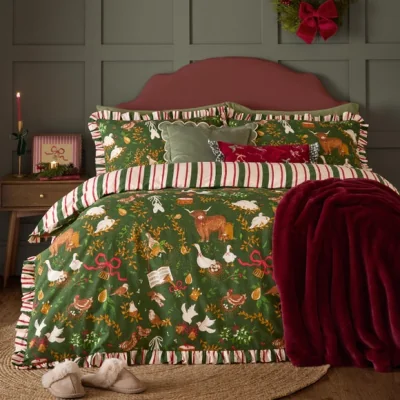 Dunelm Furn. Twelve Days Frill Polycotton Duvet Cover & Pillowcase Set