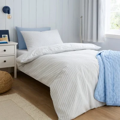 Dunelm Stripe Seersucker Cotton Duvet Cover and Pillowcase Set