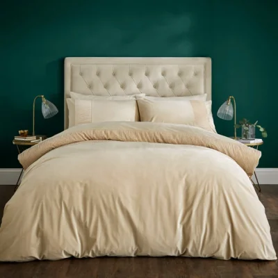 Dunelm Liliana Pleated Velvet Duvet Cover and Pillowcase Set Champagne